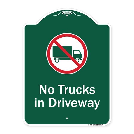 Signmission No Trucks In Driveway With Graphic Heavy-Gauge Aluminum Architectural Sign, 24" x 18", GW-1824-9810 A-DES-GW-1824-9810